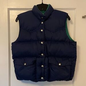 Women's Vintage Reversible Down Puffer Vest, Navy/Green, size small
